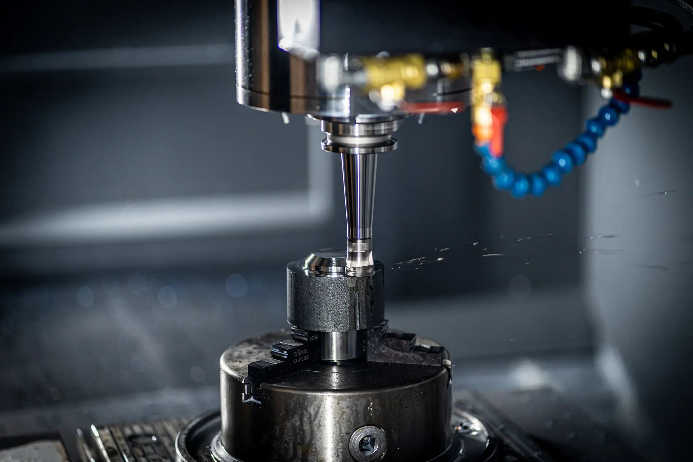 Close-up of a CNC spindle and cutting tool